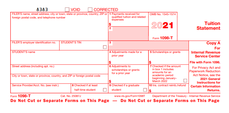 Form 1098-T (Tuition Statement)