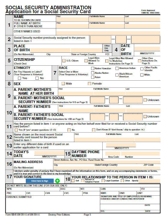 social security card application